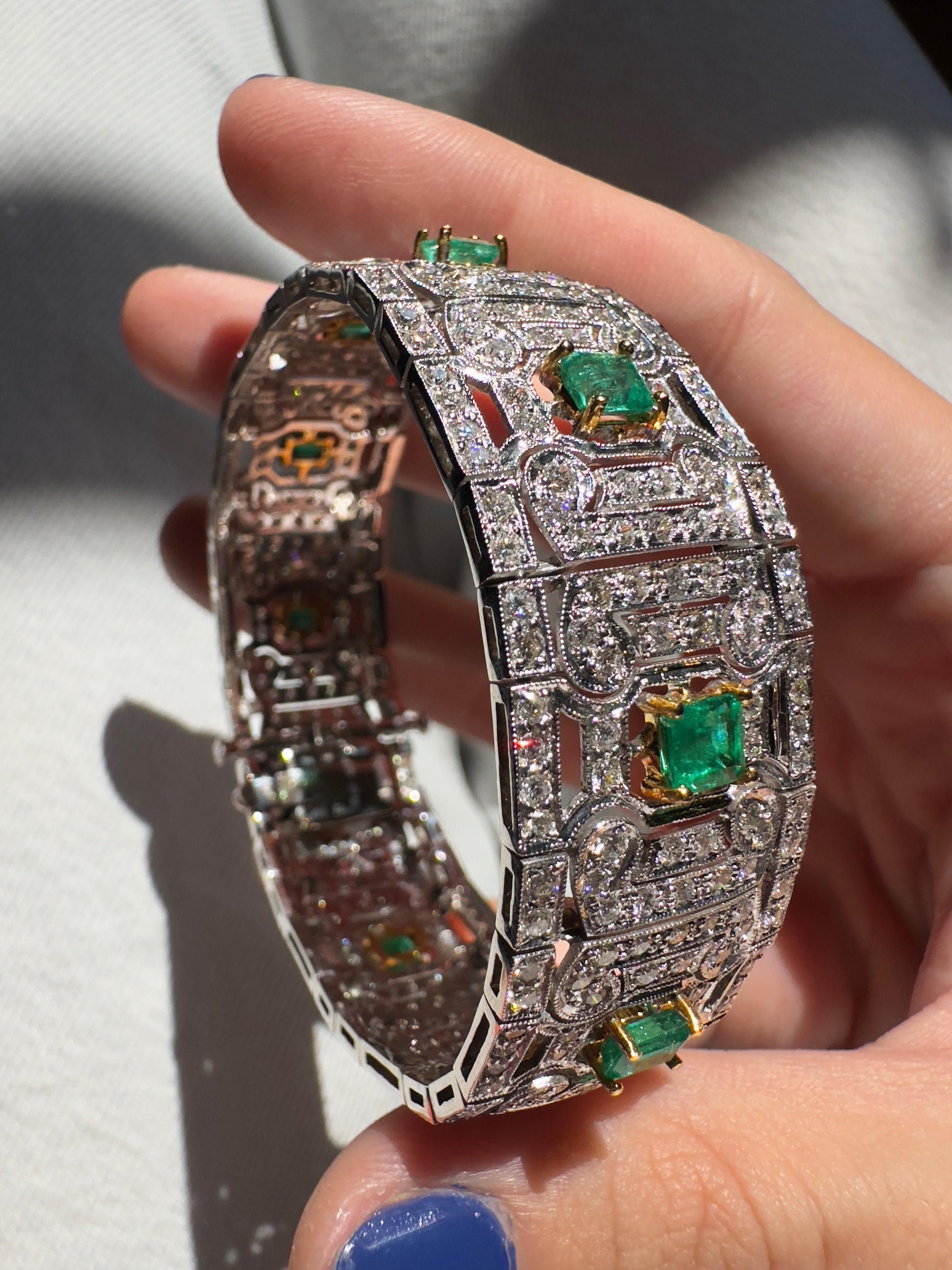 18K Two Tone Diamond and Emerald Openwork Bracelet