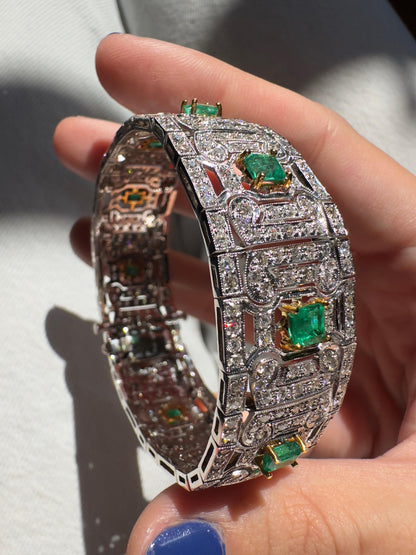 18K Two Tone Diamond and Emerald Openwork Bracelet