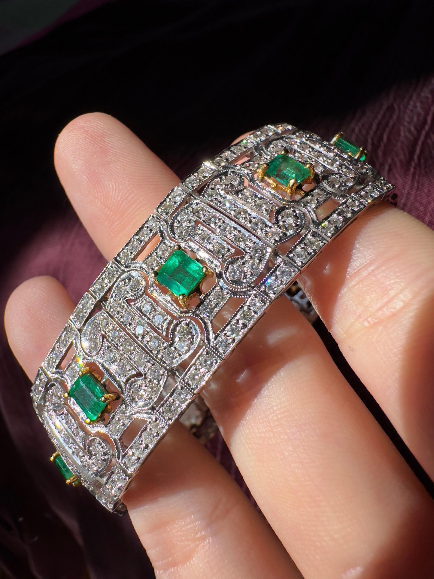 18K Two Tone Diamond and Emerald Openwork Bracelet