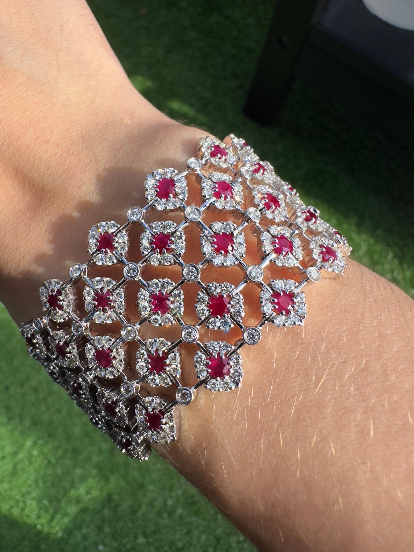 18K White Gold 1.85 Carat Round Cut Ruby and Diamond Bracelet - 7.25 inches