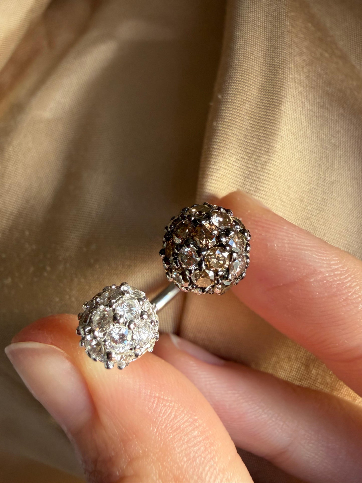 18K White Gold White and Brown Diamond Twin Ring