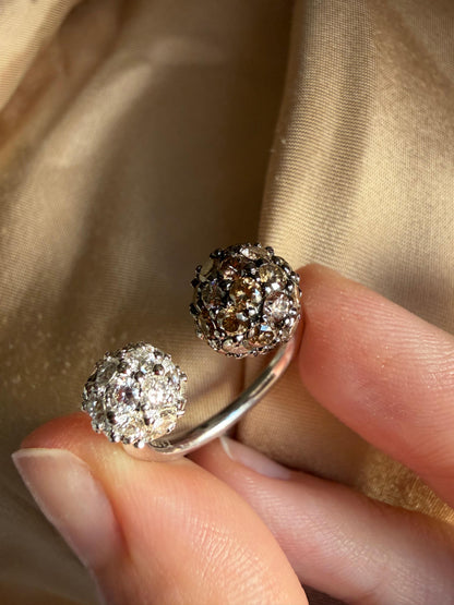 18K White Gold White and Brown Diamond Twin Ring