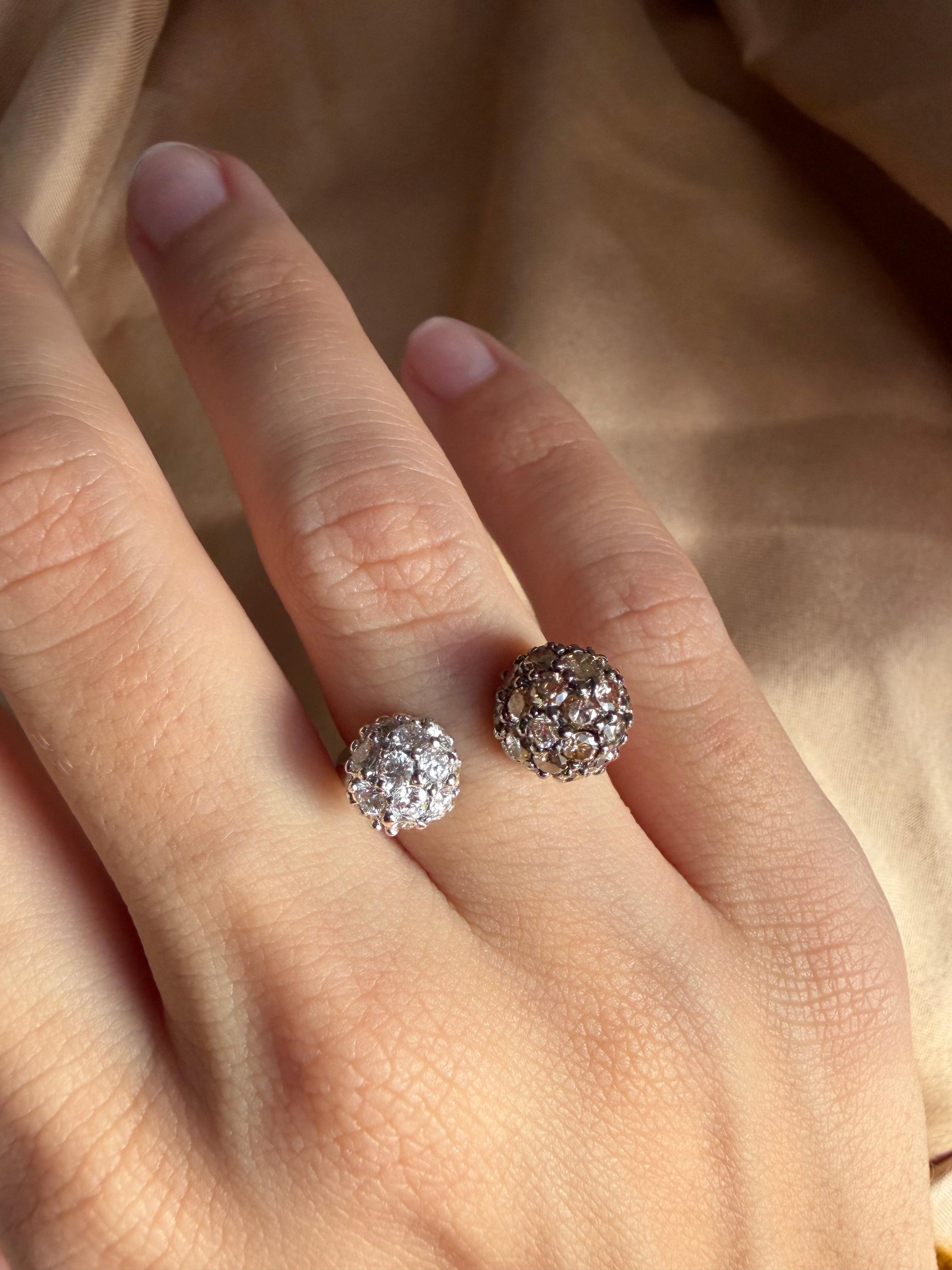 18K White Gold White and Brown Diamond Twin Ring