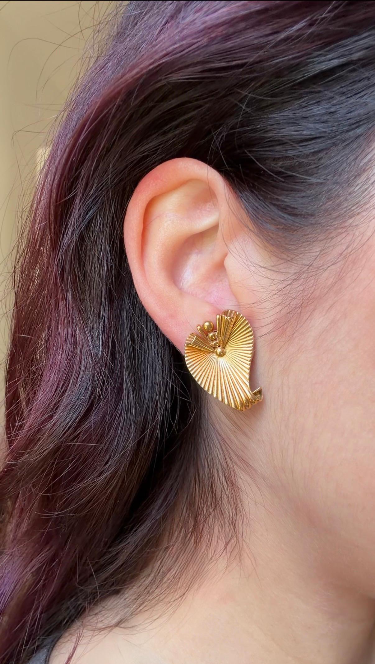 Vintage 1960's 14K Yellow Gold Ear Clips