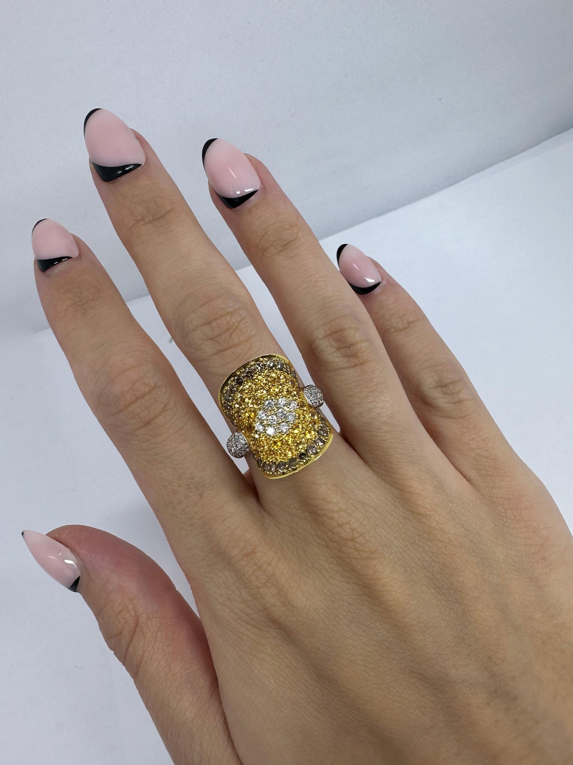 18K Two Tone MultiColor Diamond Cocktail Ring