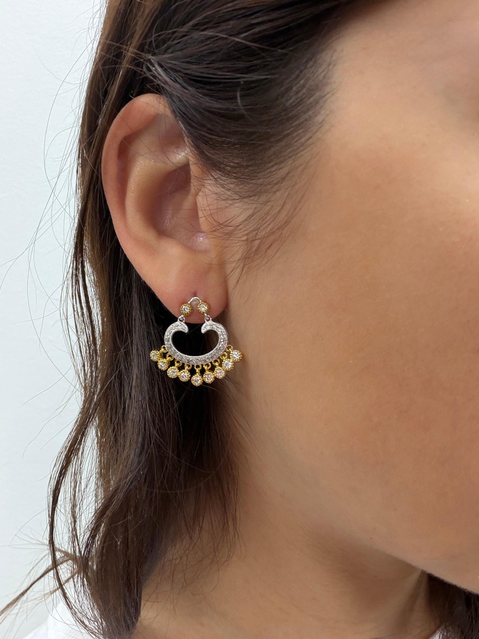 18K Two Tone 1.02 Carat Diamond Chandelier Drop Earrings