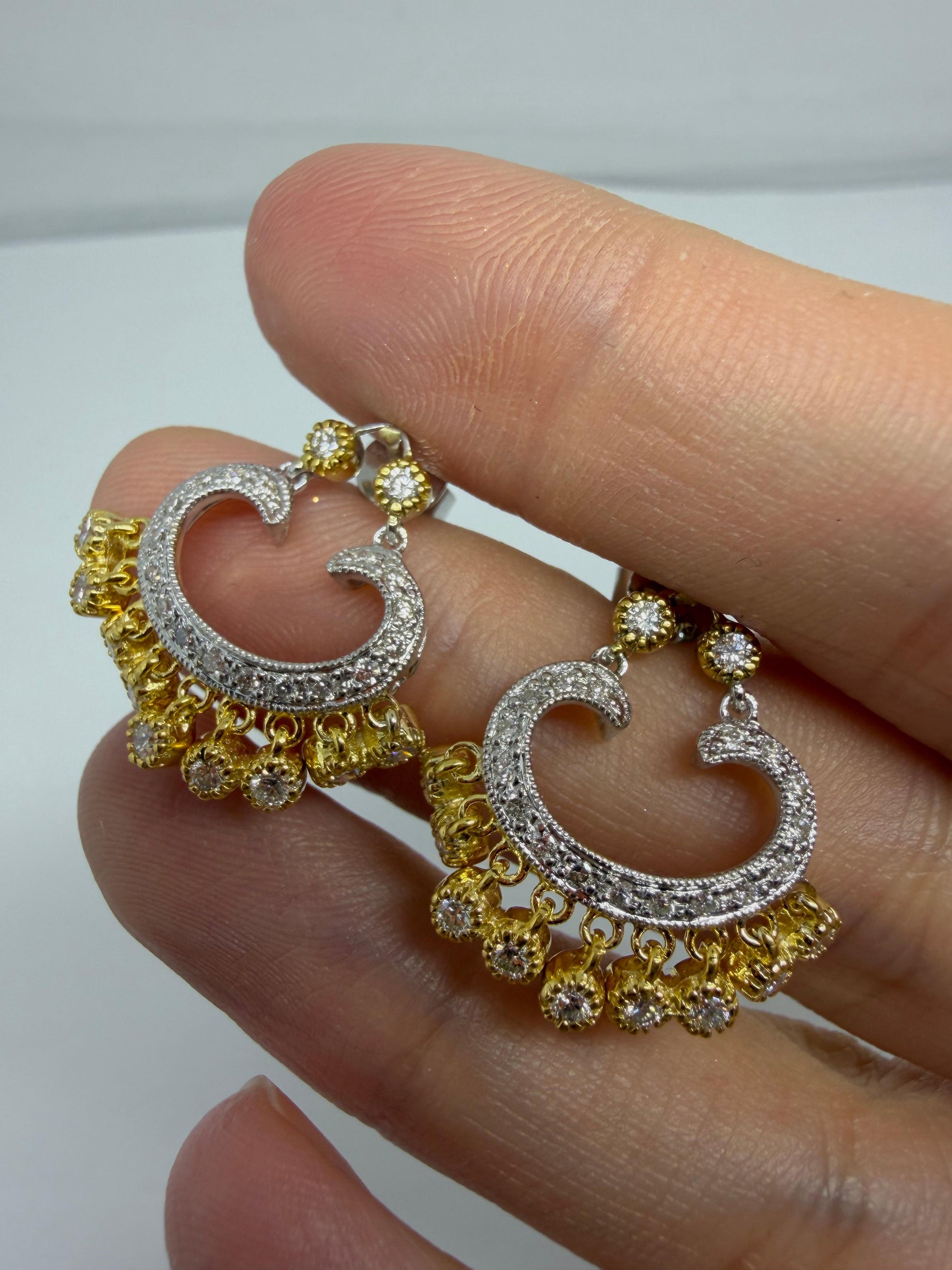 18K Two Tone 1.02 Carat Diamond Chandelier Drop Earrings