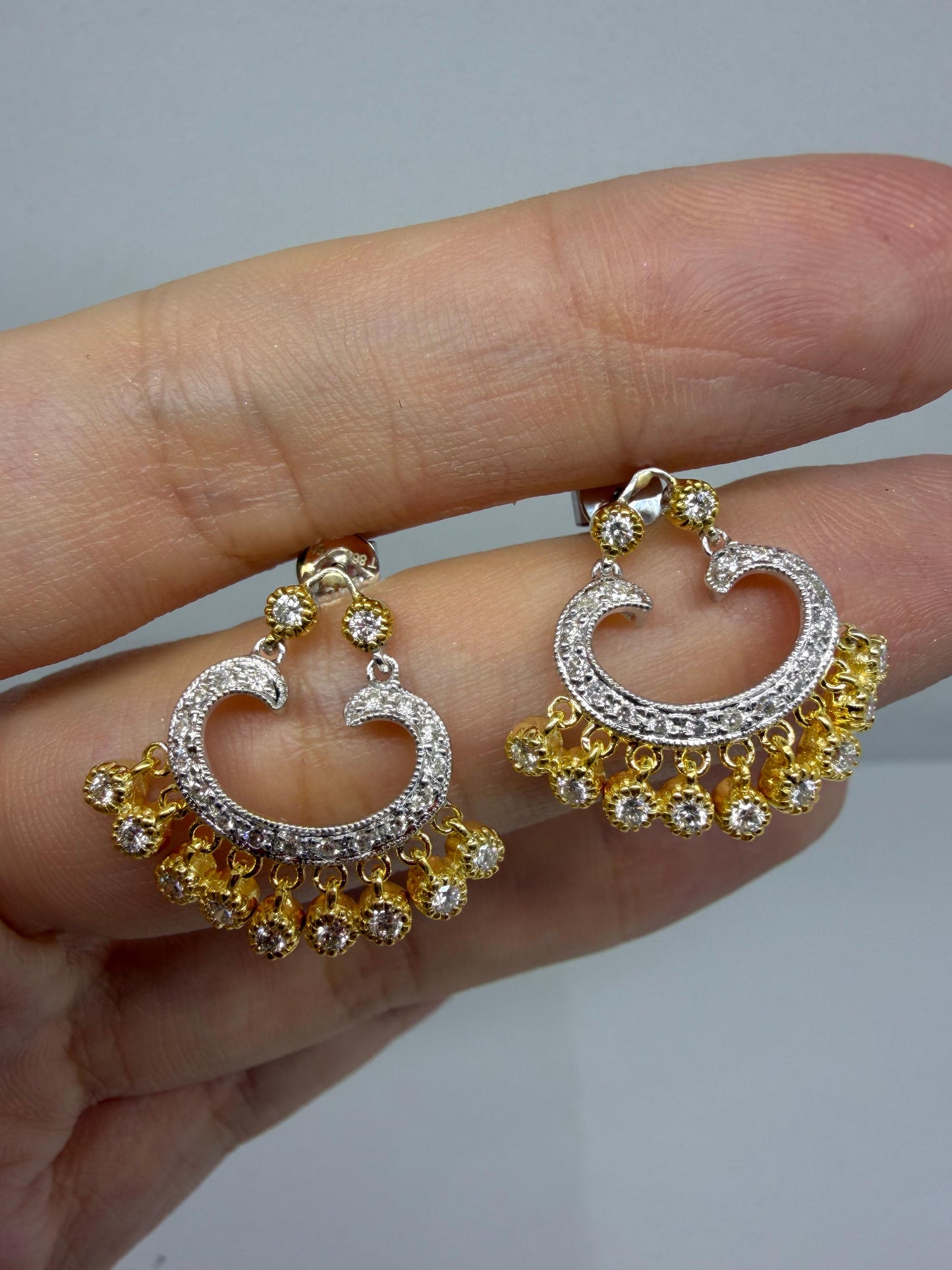 18K Two Tone 1.02 Carat Diamond Chandelier Drop Earrings