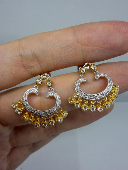 18K Two Tone 1.02 Carat Diamond Chandelier Drop Earrings