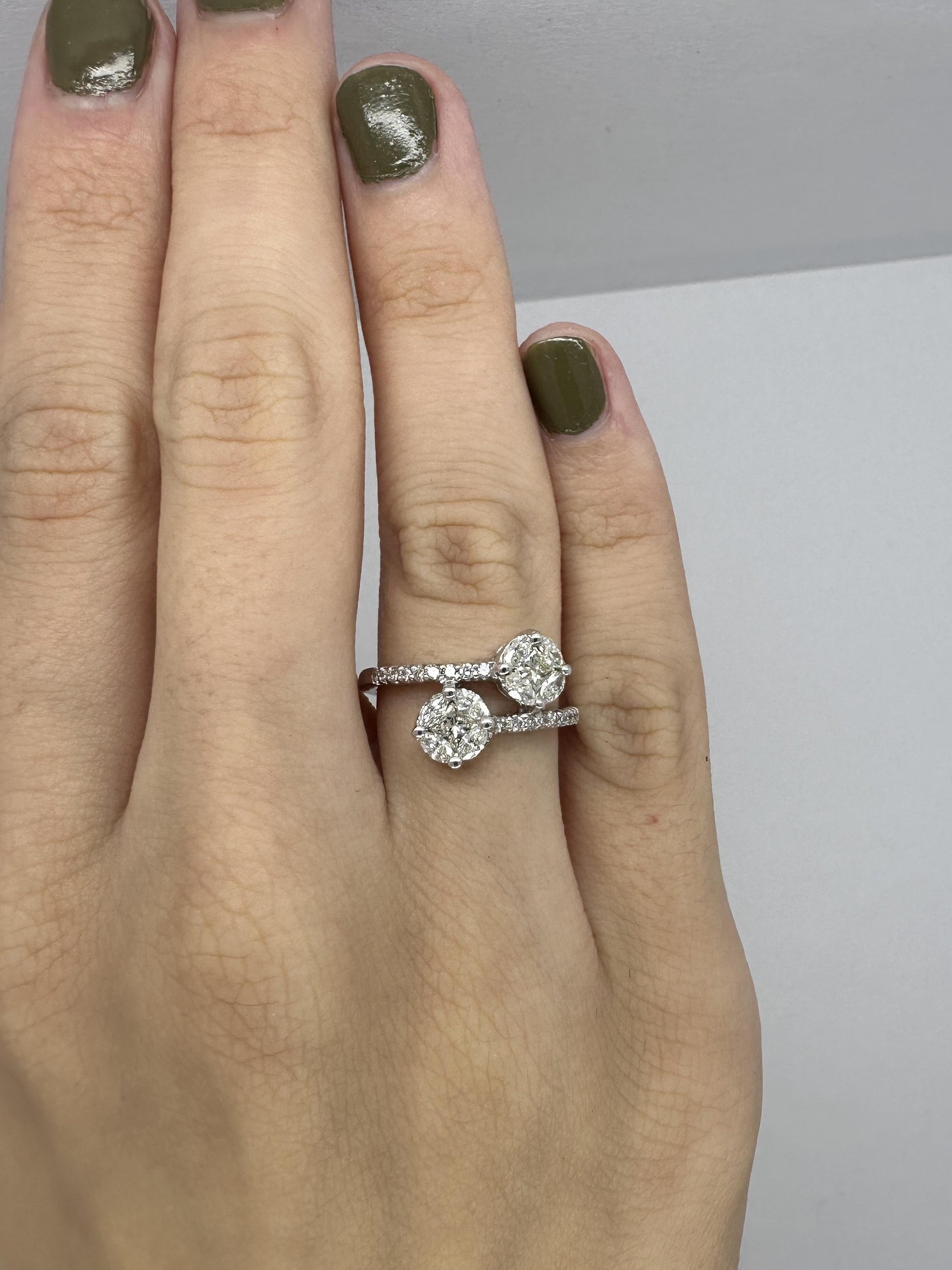 18k White Gold Marquise Cut Diamond Bypass Ring