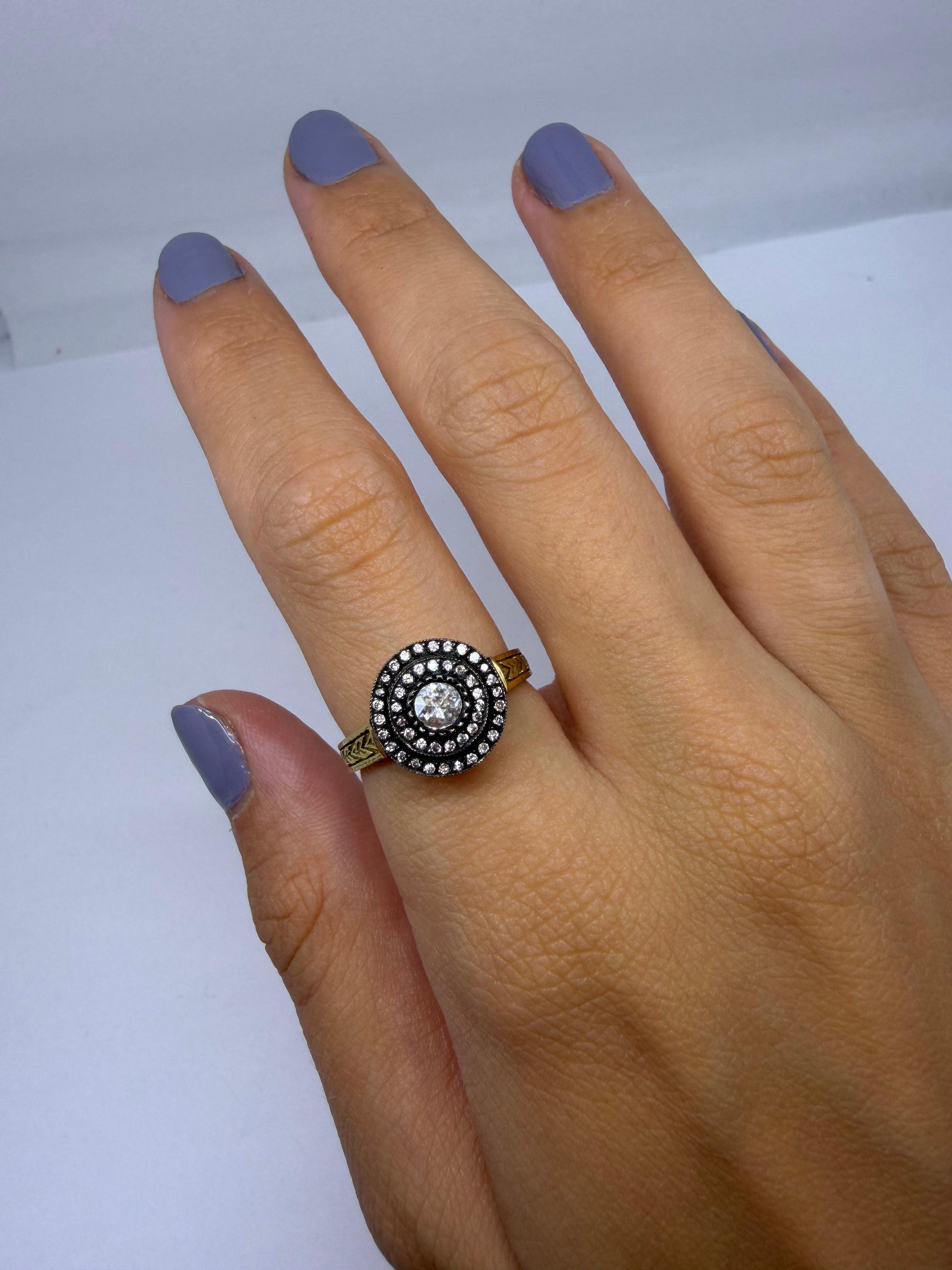 18K Yellow Gold and Silver Top 0.30 Carat Rose Cut Diamond Ring - Size 7.75