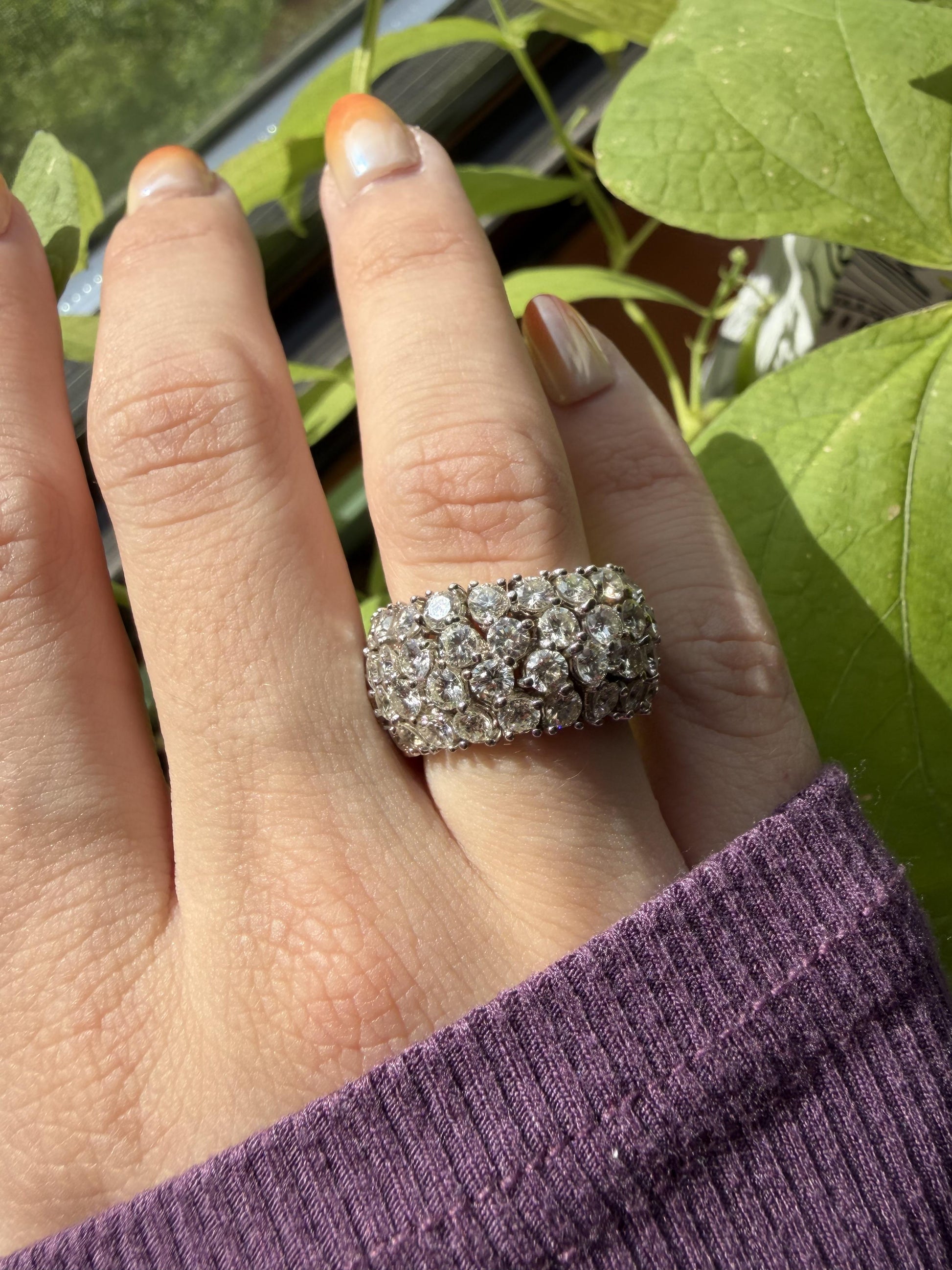 18K White Gold Estate 9.00 Carat Diamond Flexible Eternity Band - Size 6.5