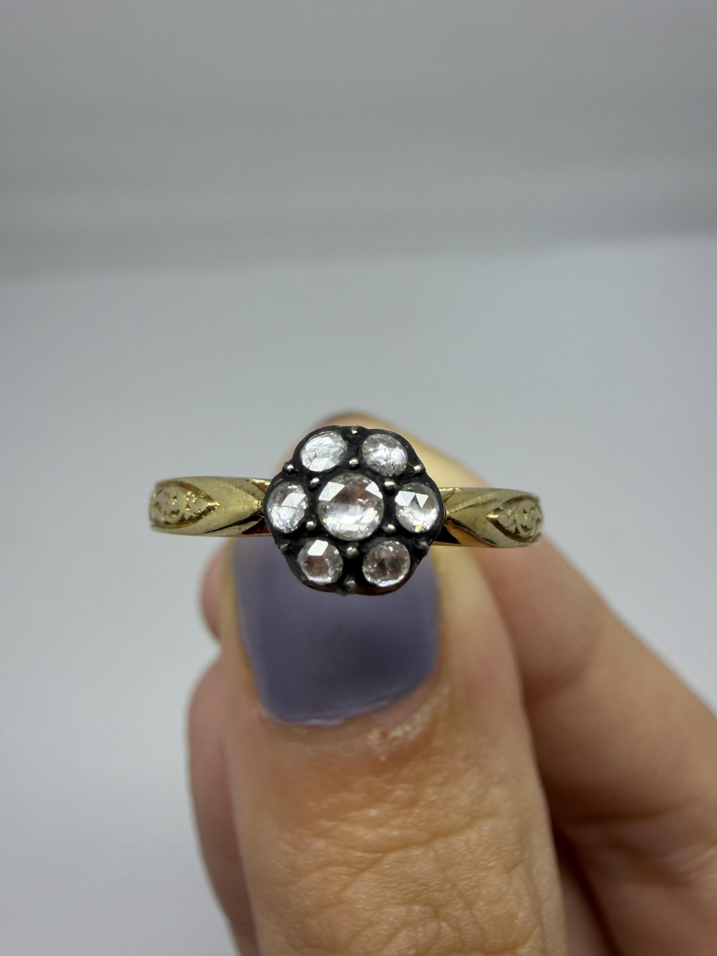 18K Yellow Gold With Silver Top 0.16 Carat Rose Cut Diamond Ring - Size 7.25