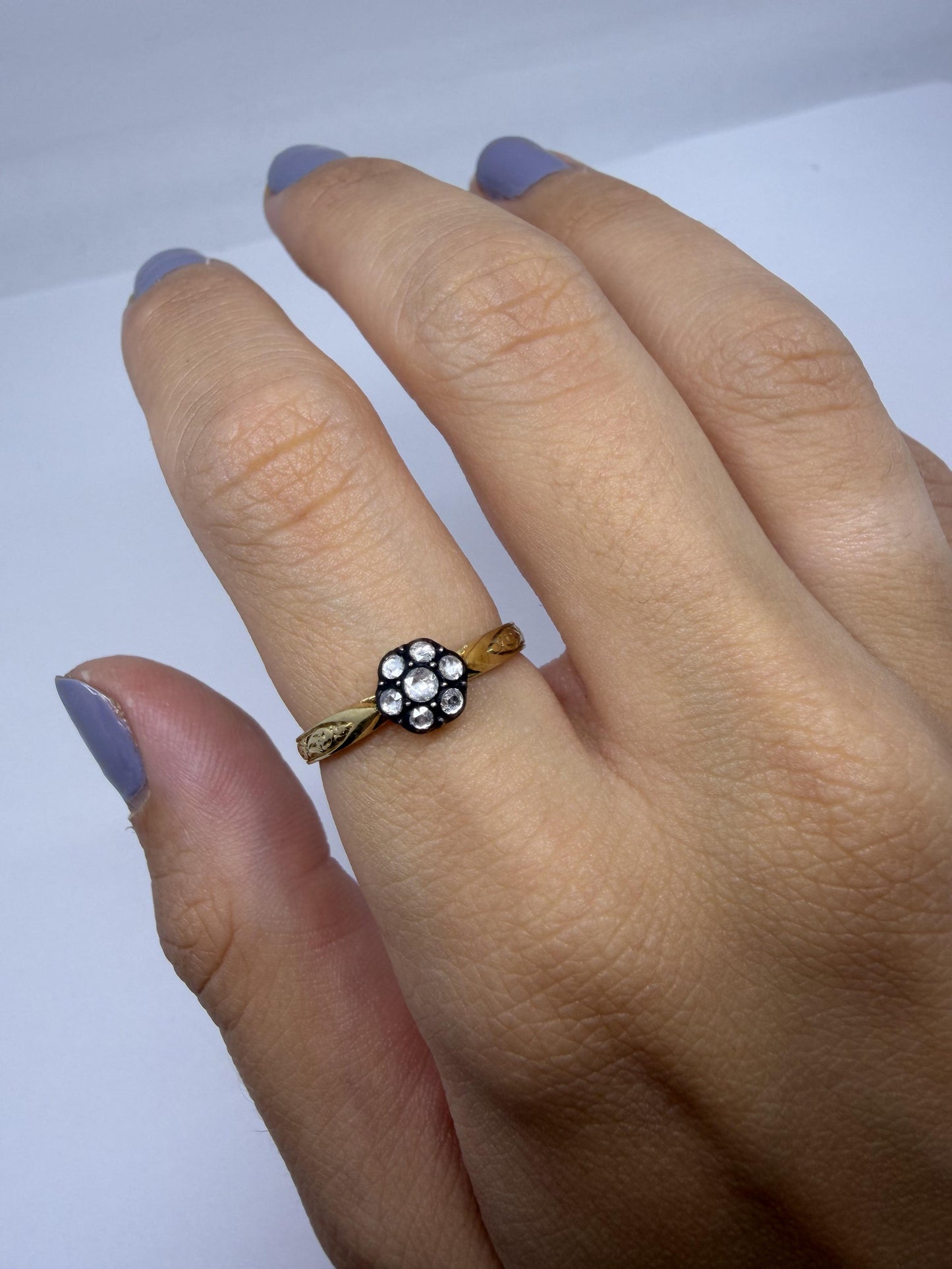18K Yellow Gold With Silver Top 0.16 Carat Rose Cut Diamond Ring - Size 7.25