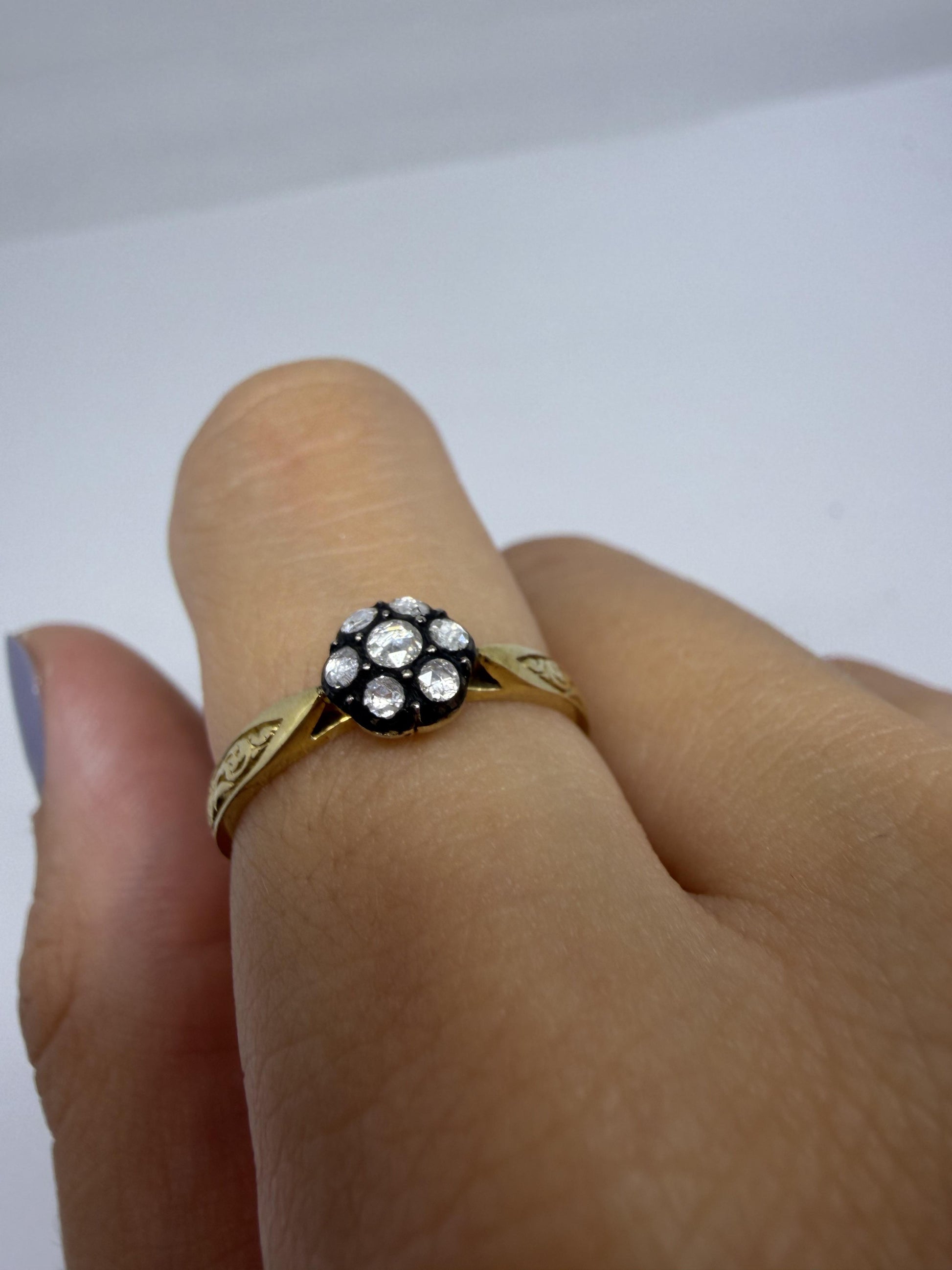 18K Yellow Gold With Silver Top 0.16 Carat Rose Cut Diamond Ring - Size 7.25