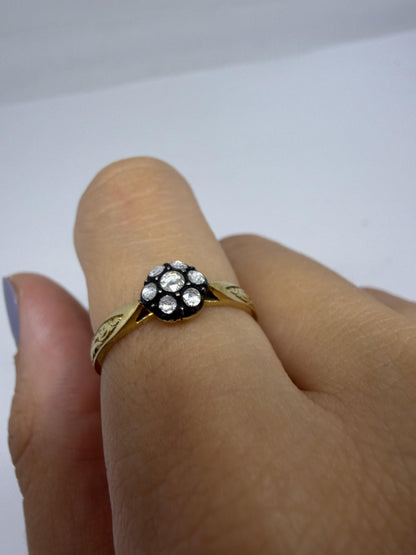18K Yellow Gold With Silver Top 0.16 Carat Rose Cut Diamond Ring - Size 7.25
