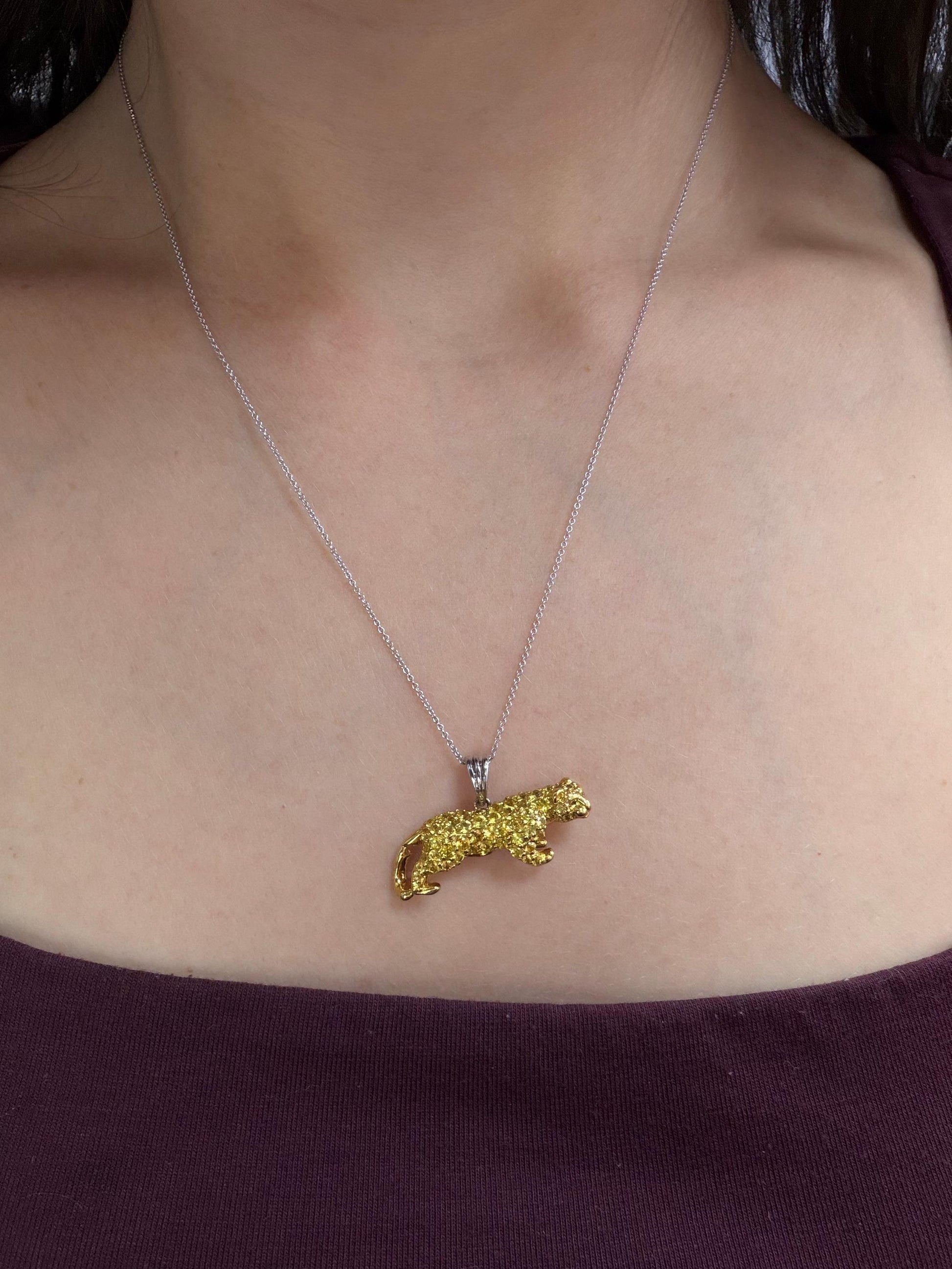 18K Yellow Gold Yellow Sapphire and Diamond Panther Pendant Necklace
