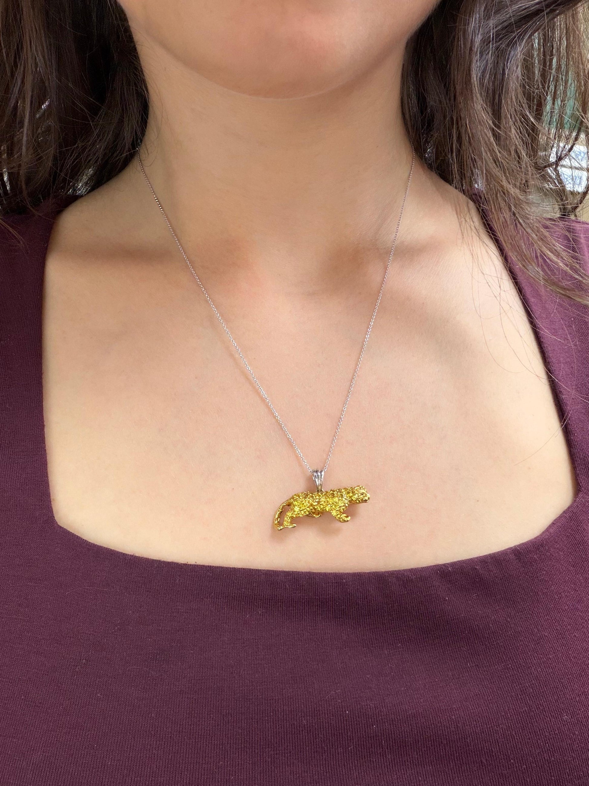 18K Yellow Gold Yellow Sapphire and Diamond Panther Pendant Necklace