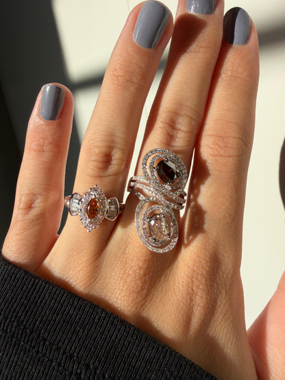 18K White Gold Yellow Marquise Cut Diamond And White Diamond Navette Ring