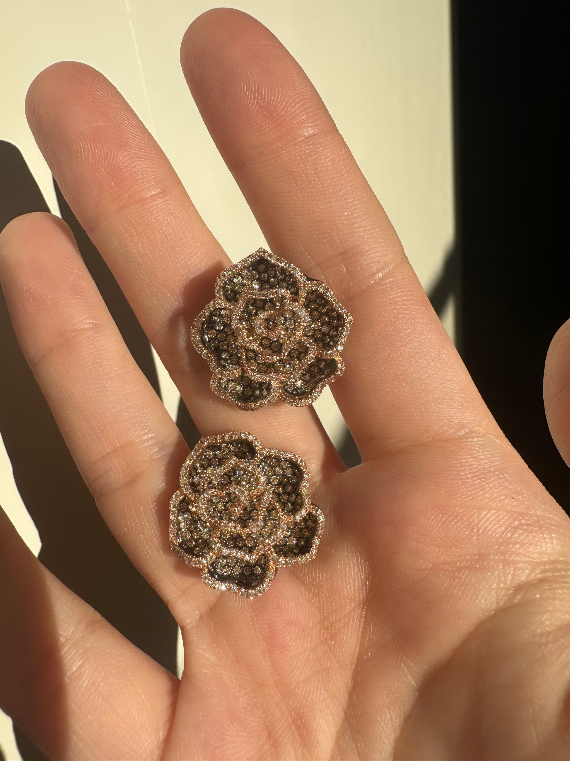 Enchanting 18K Orange and White Diamond Flower Earrings