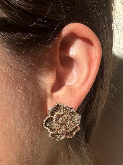 Enchanting 18K Orange and White Diamond Flower Earrings