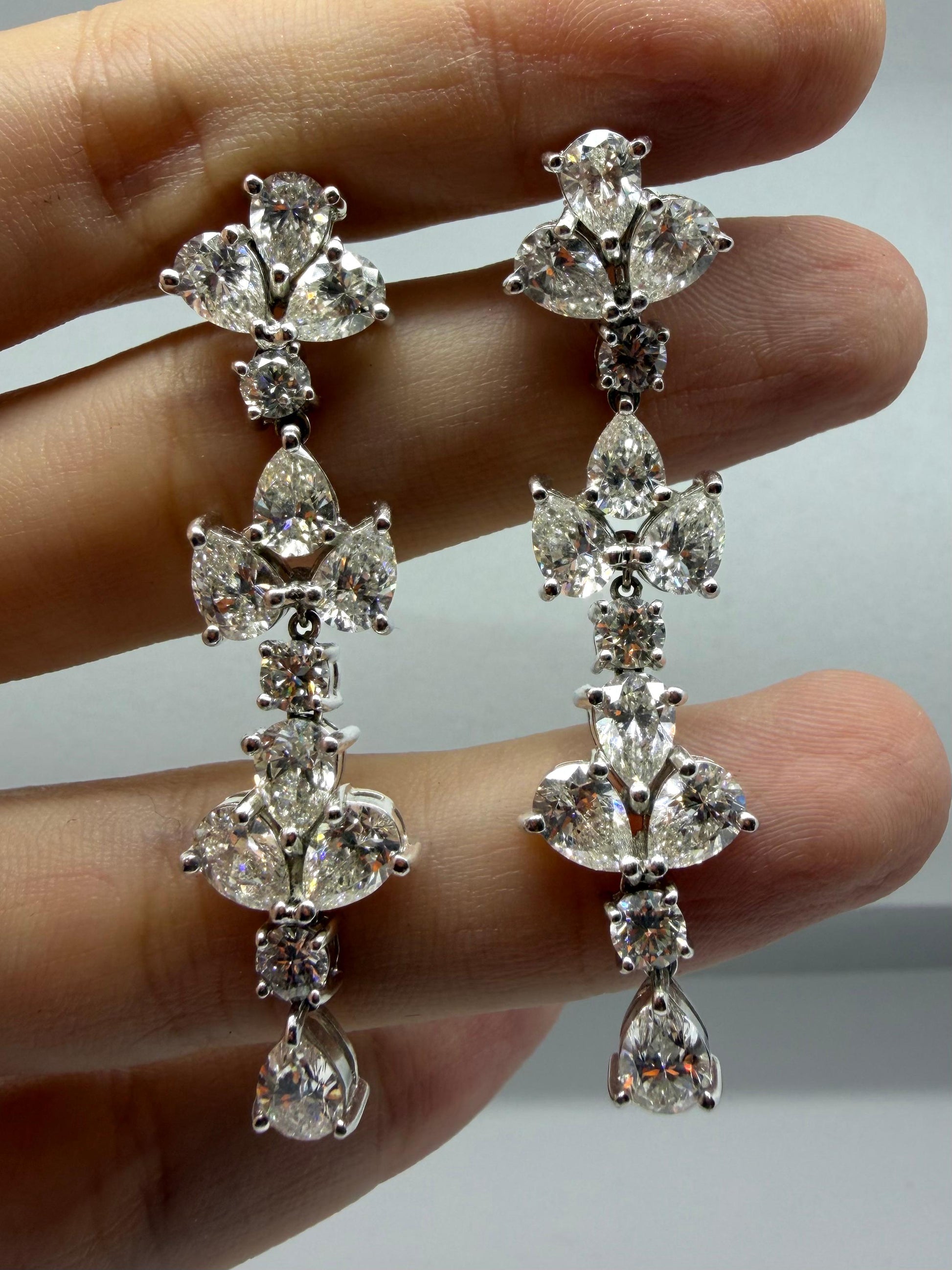 Platinum 11.86 Carat Pear Cut Diamond Drop Earrings