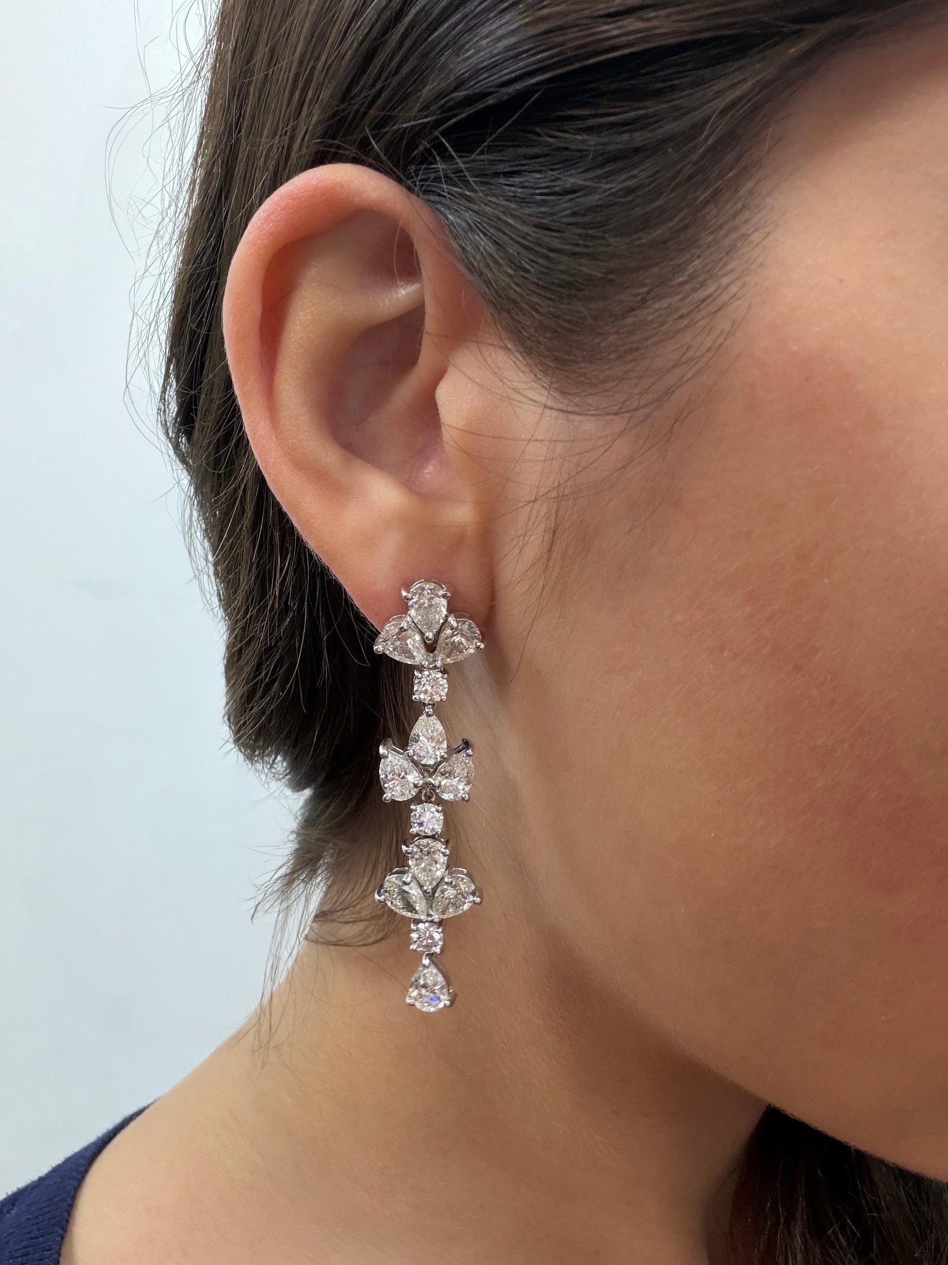 Platinum 11.86 Carat Pear Cut Diamond Drop Earrings