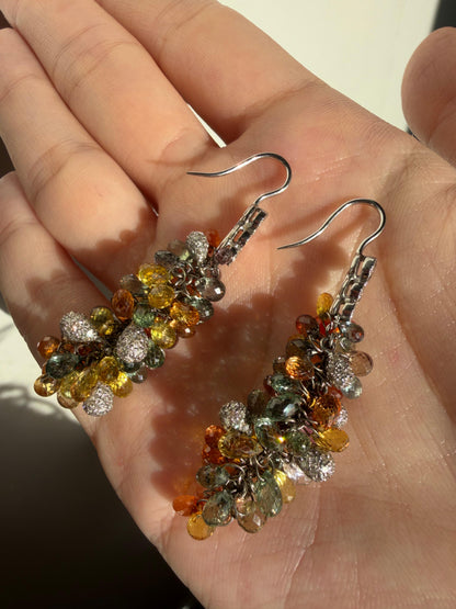 18k White Gold Diamond and Multi Color Sapphire Briolette Earrings