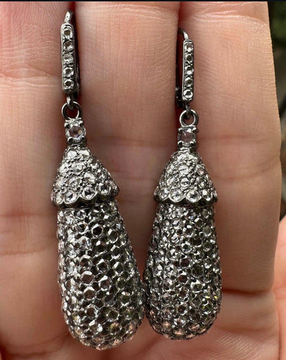 18K 7.05 Carat Rose Cut Diamond Acorn Drop Earrings