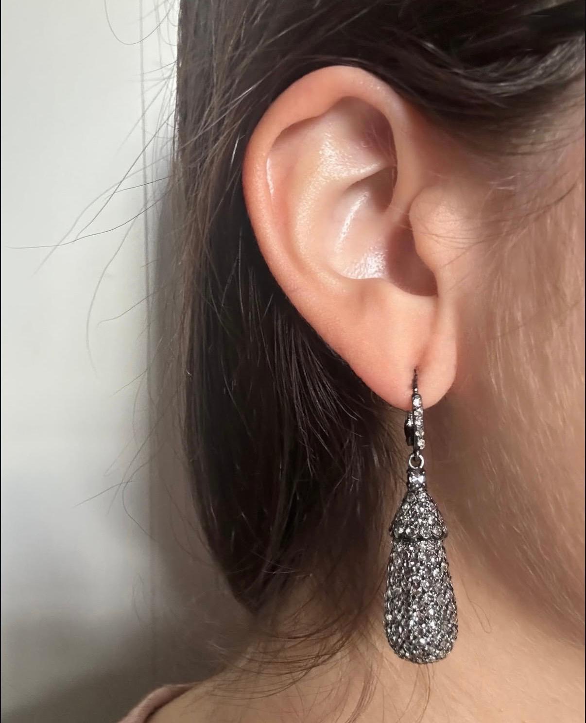 18K 7.05 Carat Rose Cut Diamond Acorn Drop Earrings