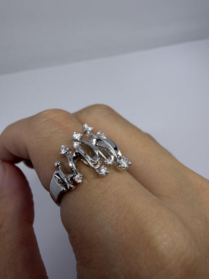 18K White Gold Diamond Abstract Wavy Band, Contemporary Statement Ring