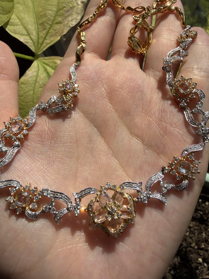 Stunning 18K Two Tone 5.97 Carat Rose Cut Diamond Flower Necklace - 16.5 inches