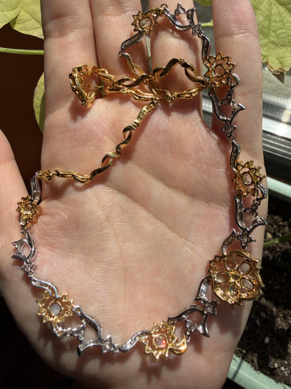 Stunning 18K Two Tone 5.97 Carat Rose Cut Diamond Flower Necklace - 16.5 inches