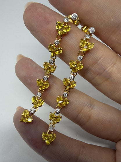 18K Yellow Gold 3.24 Carat Yellow Sapphire and Diamond Drop Heart Earrings
