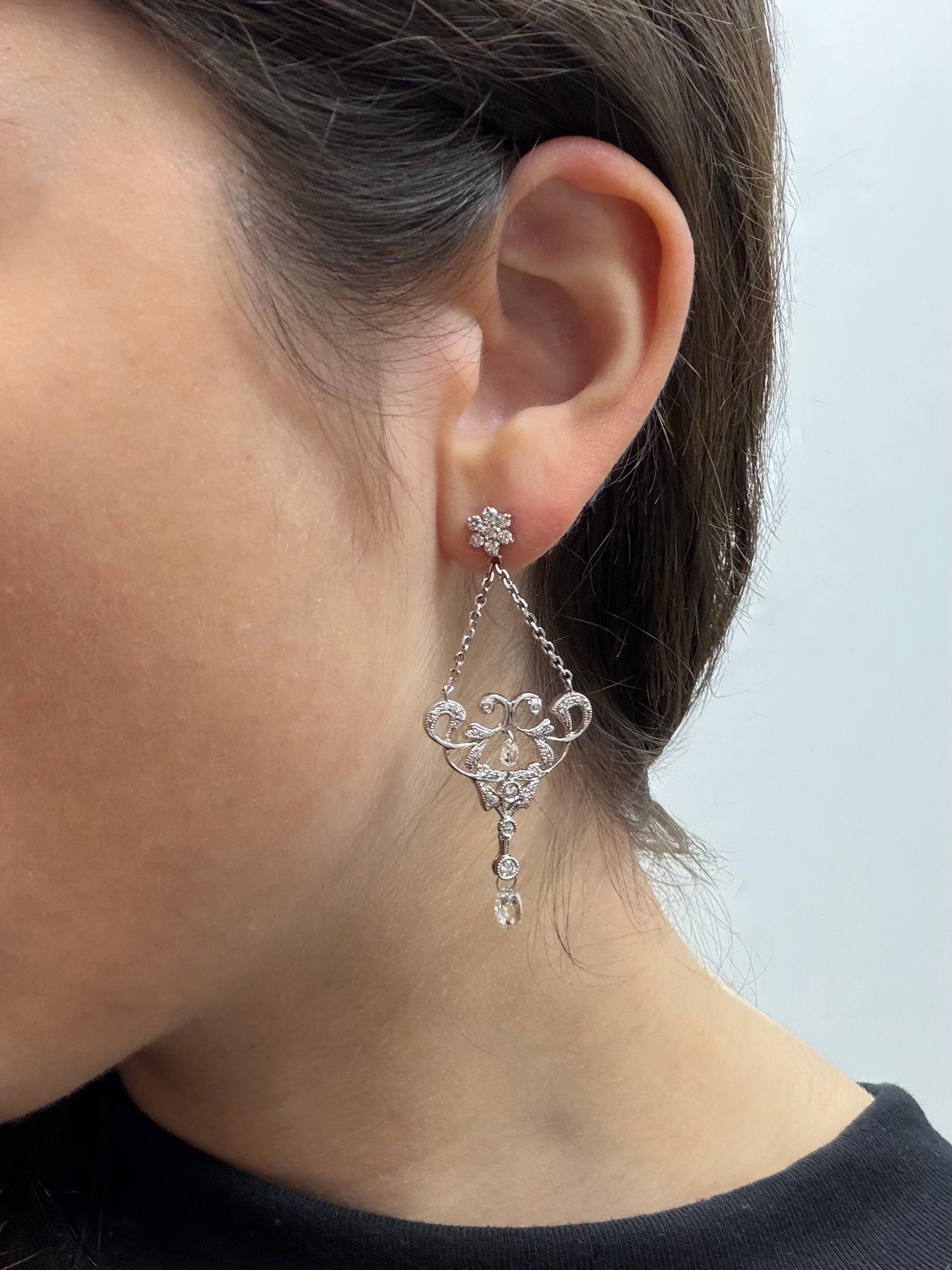 18K White Gold Briolette Diamond Chandelier Drop Earrings
