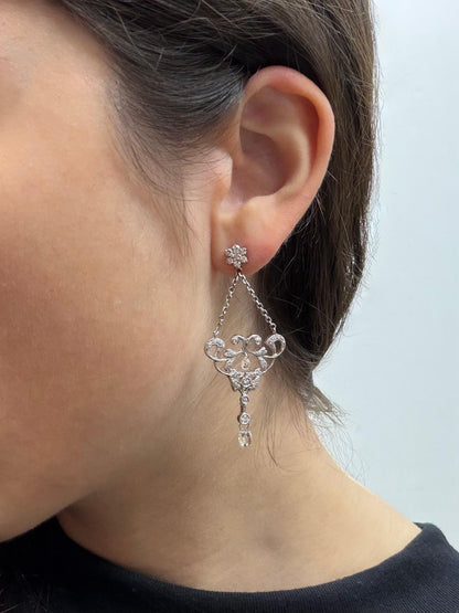 18K White Gold Briolette Diamond Chandelier Drop Earrings