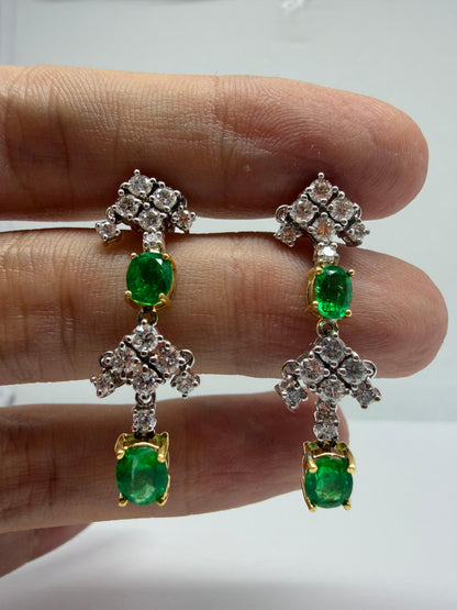 18k White Gold 1.76 Carat Emerald and .78 Carat Diamond Drop Earrings