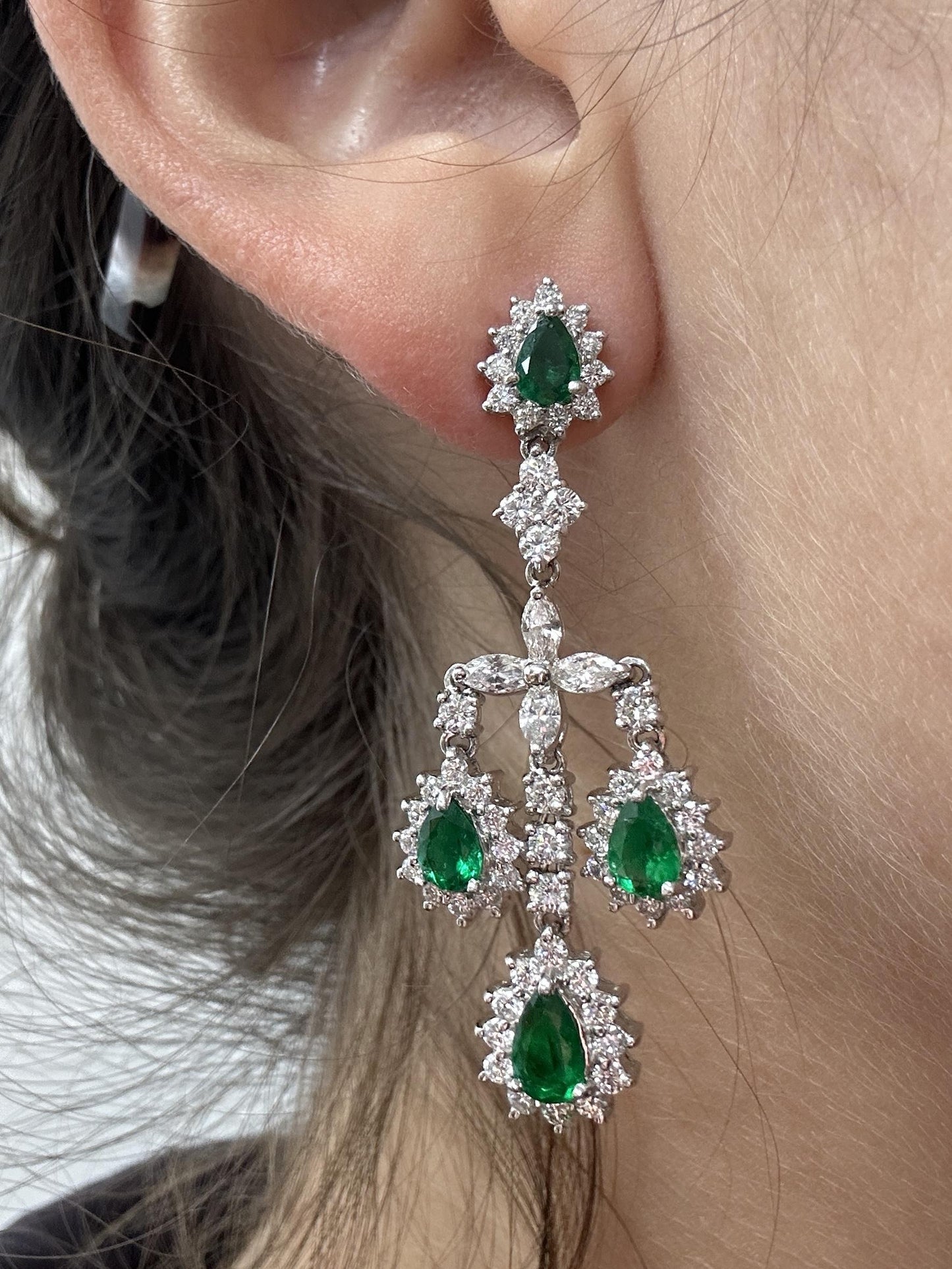 18k Diamond and Emerald Earrings