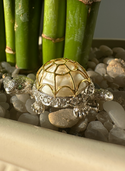 14k Diamond, Pearl and Emerald Turtle Brooch