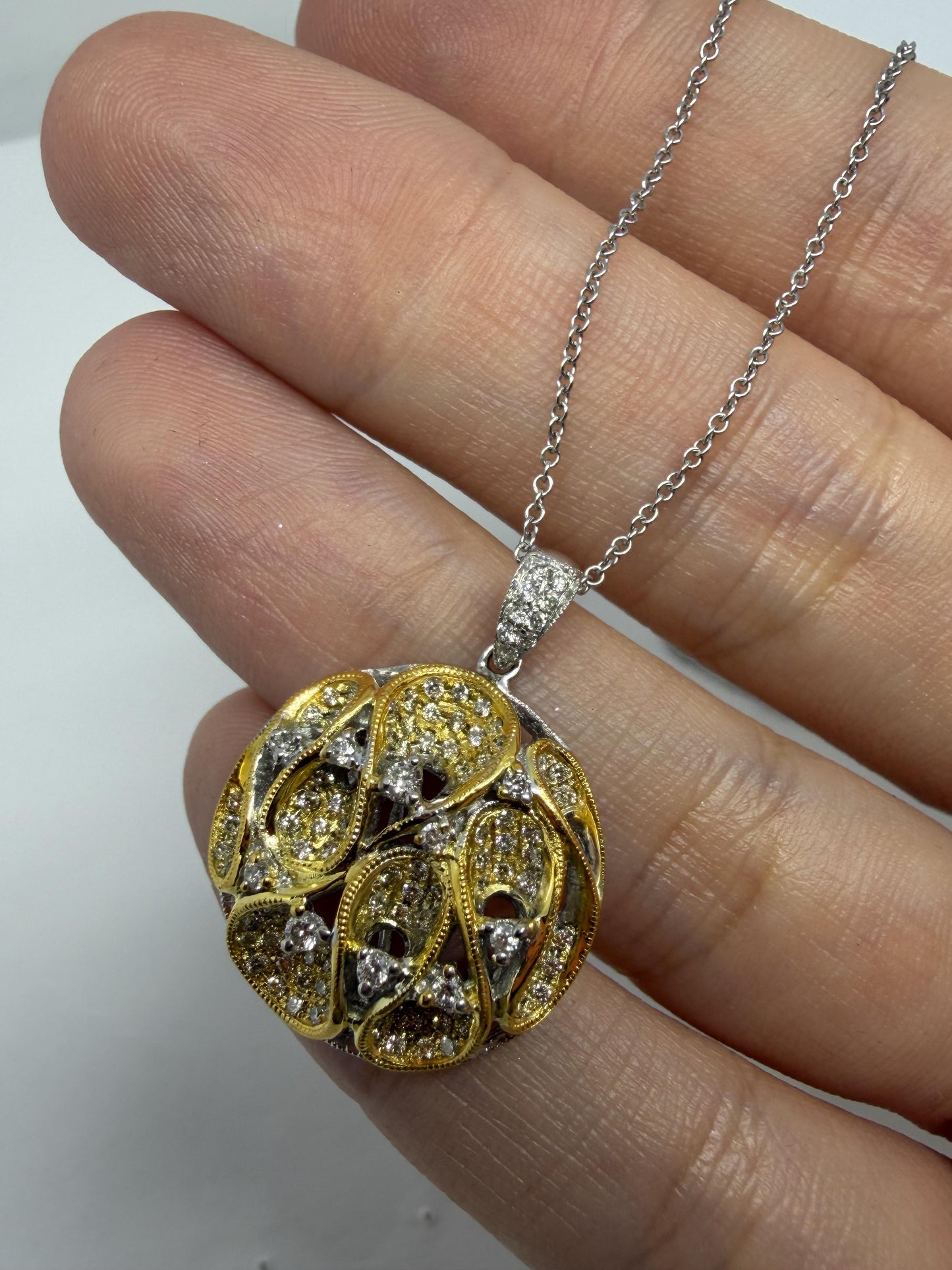 18k Two Tone .55 carat White and Brown Diamond Pendant Necklace