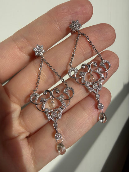 18K White Gold Briolette Diamond Chandelier Drop Earrings