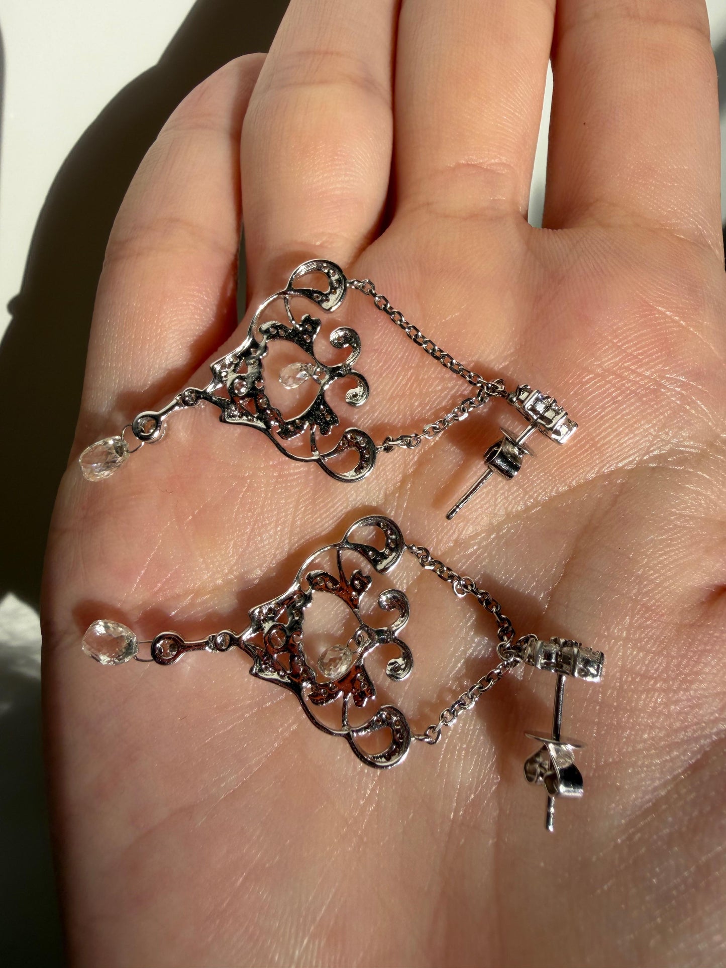 18K White Gold Briolette Diamond Chandelier Drop Earrings