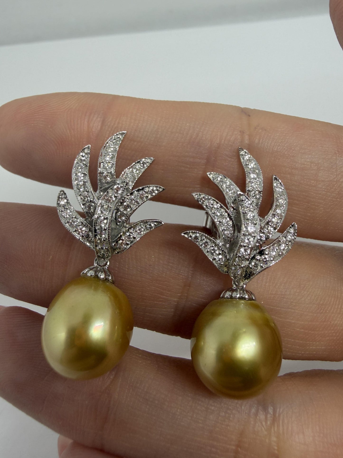 18K White Gold .61 Carat Diamond and Pearl Earrings