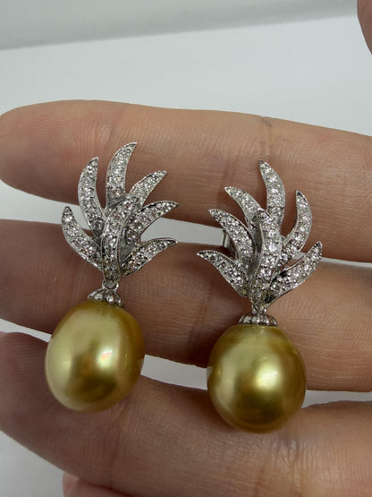 18K White Gold .61 Carat Diamond and Pearl Earrings