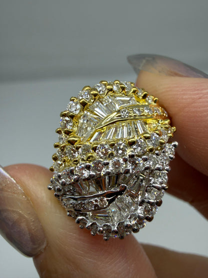 18K Two Tone Tapered Baguette Cut Diamond Ring