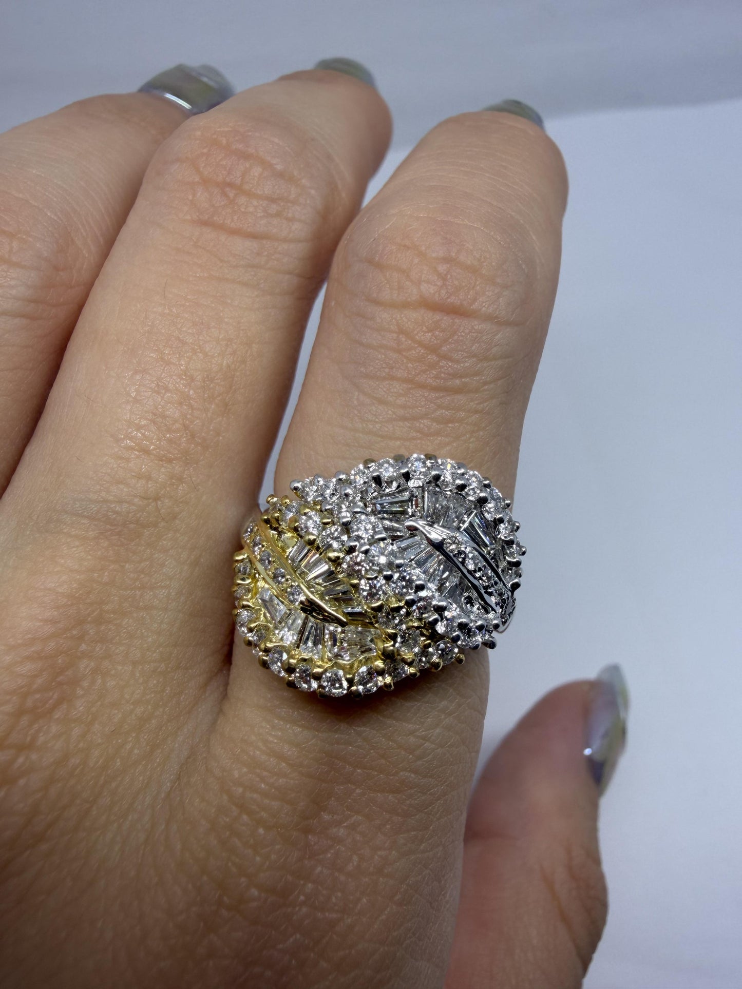 18K Two Tone Tapered Baguette Cut Diamond Ring