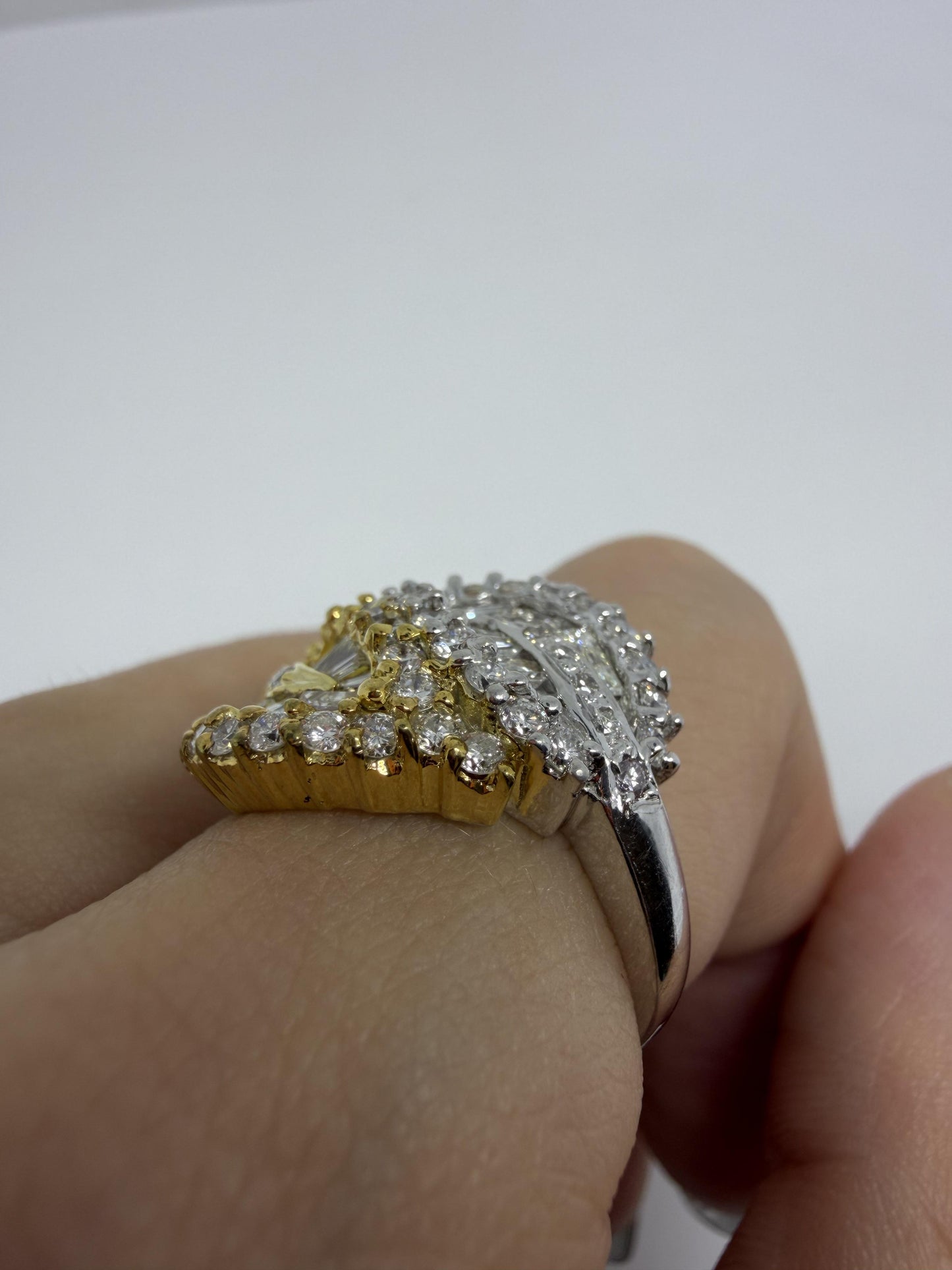 18K Two Tone Tapered Baguette Cut Diamond Ring