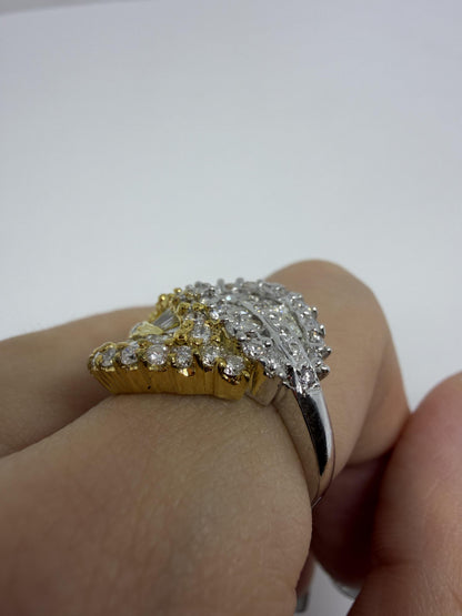 18K Two Tone Tapered Baguette Cut Diamond Ring