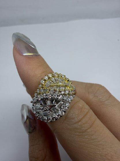 18K Two Tone Tapered Baguette Cut Diamond Ring