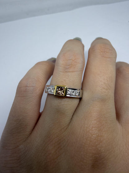 18K Two Tone White and Brown Diamond Band